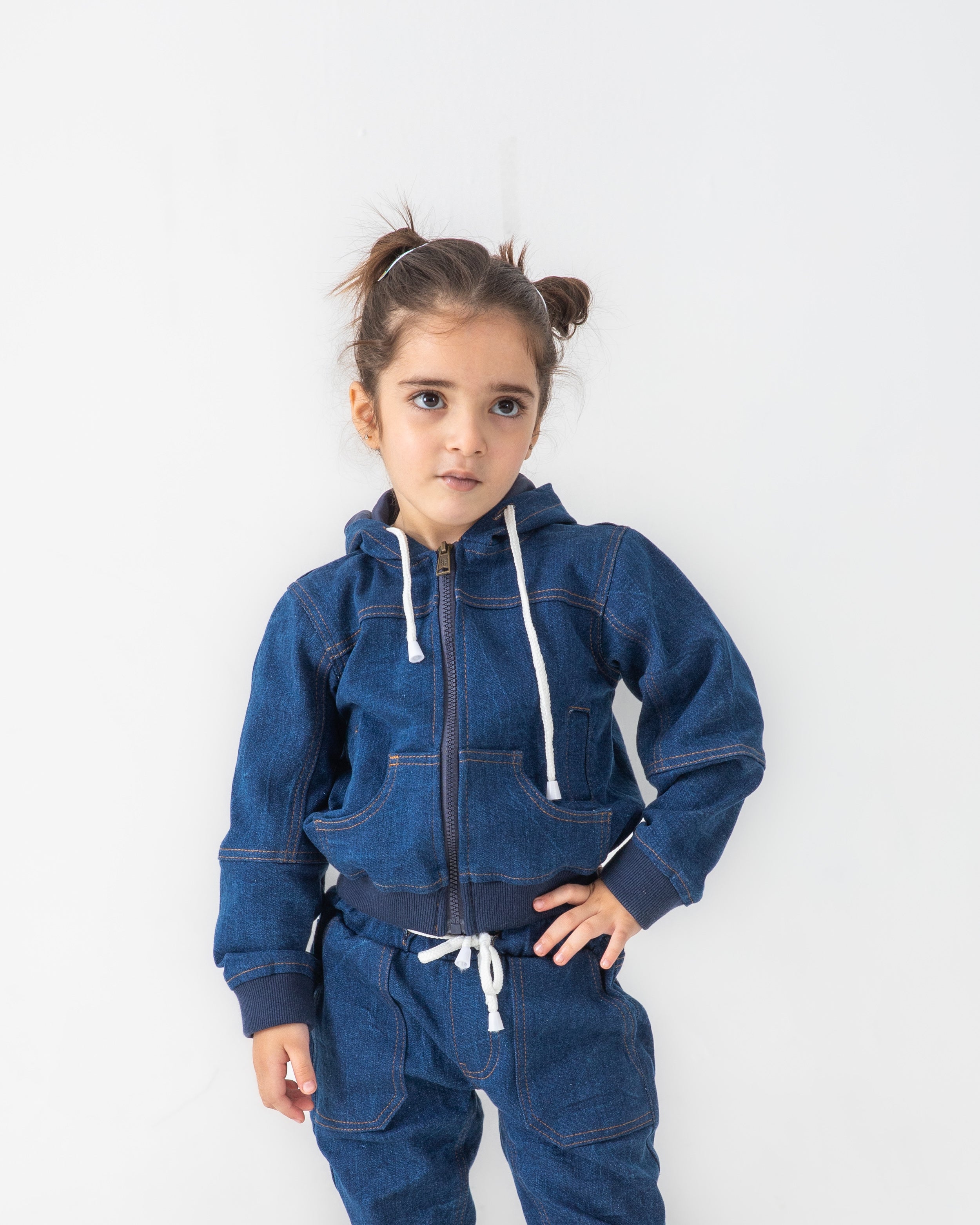 BOYS AND GIRLS BLUE DENIM ZIP UP HOODIE