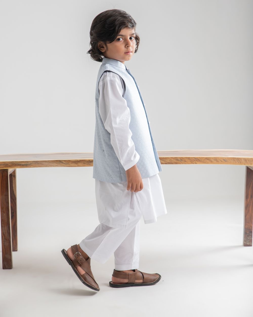 White Kurta Trouser And Ocean Breeze Waistcoat