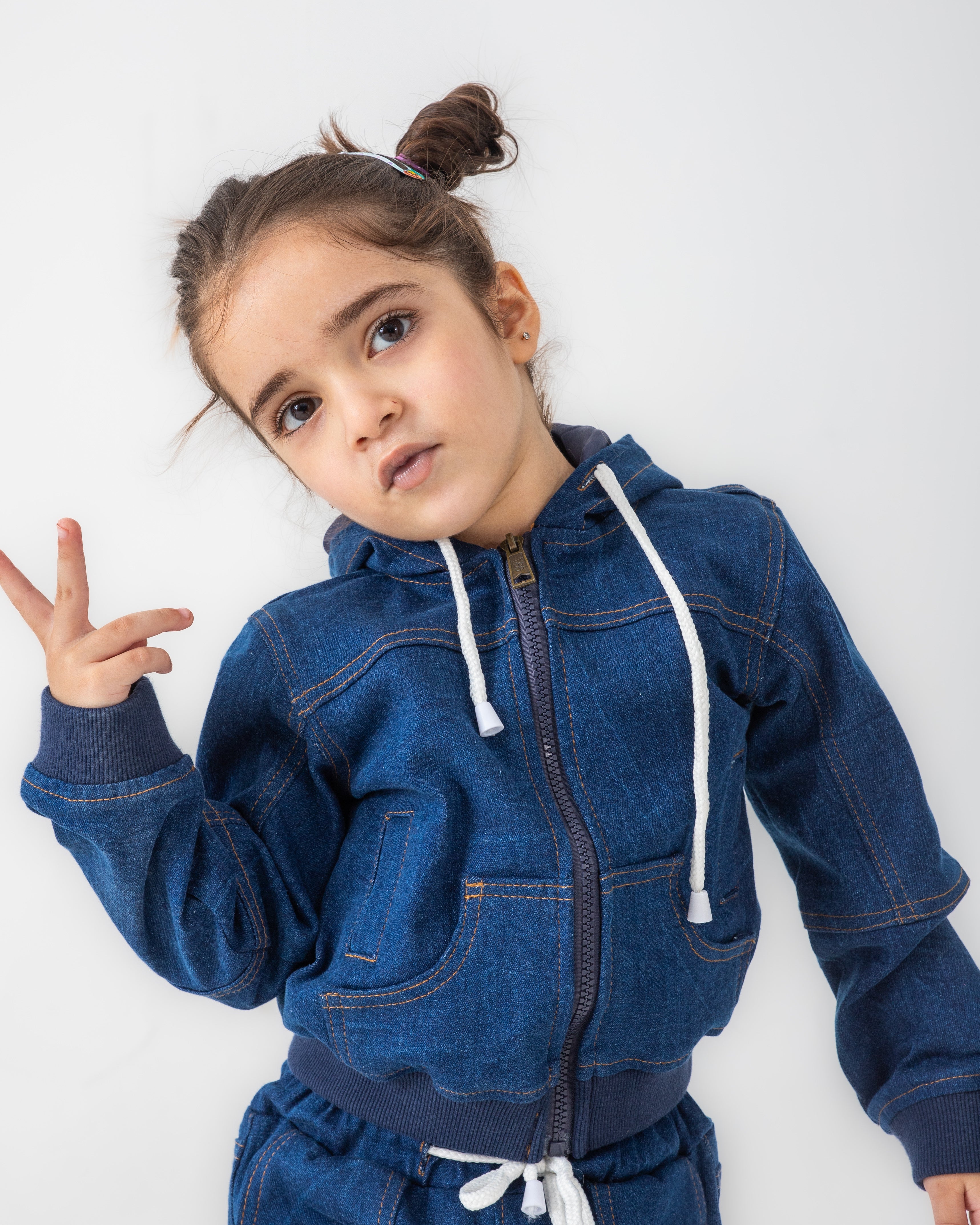 BOYS AND GIRLS BLUE DENIM ZIP UP HOODIE