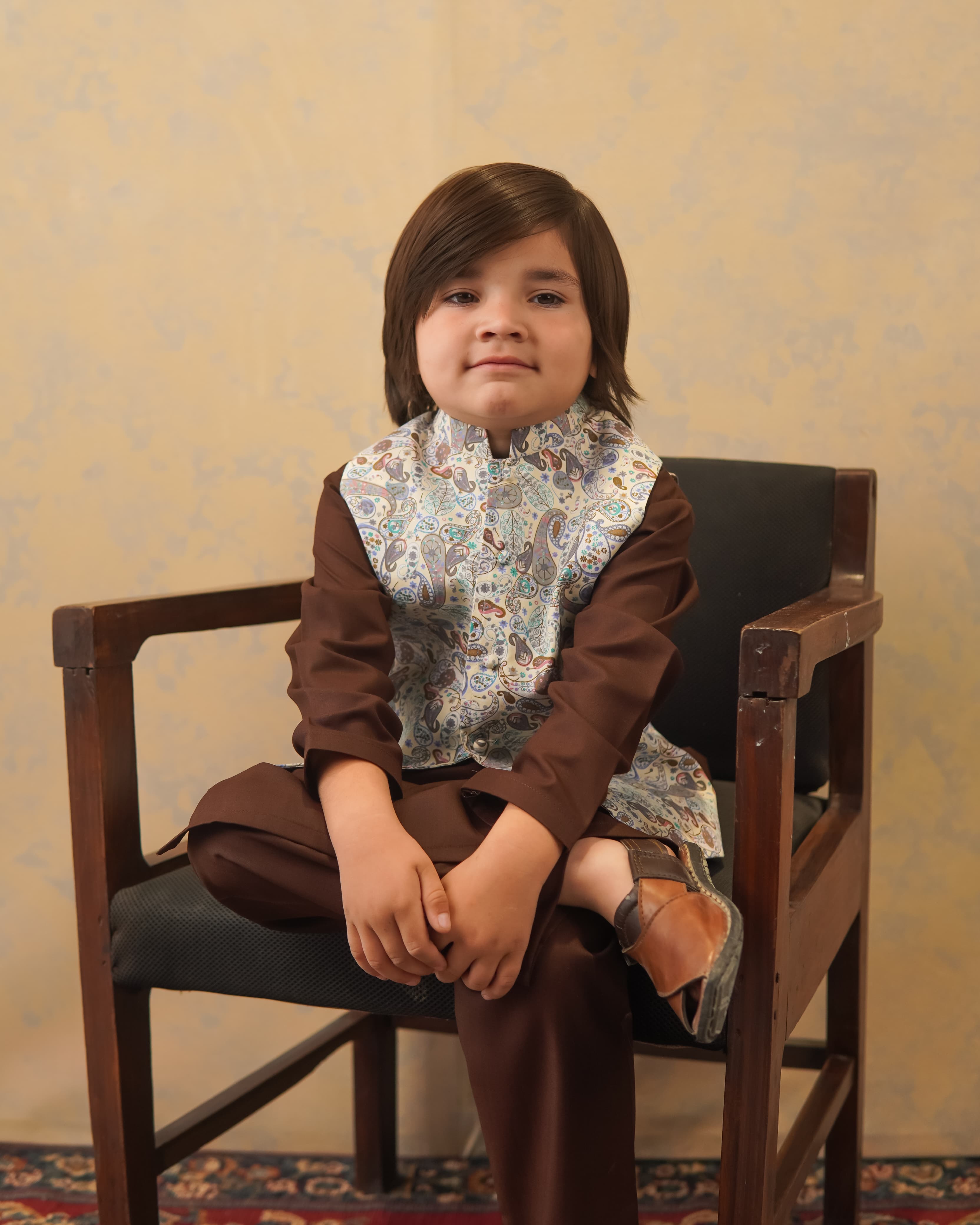 Brown Printed Waistcoat with Brown Kurta & Trouser 