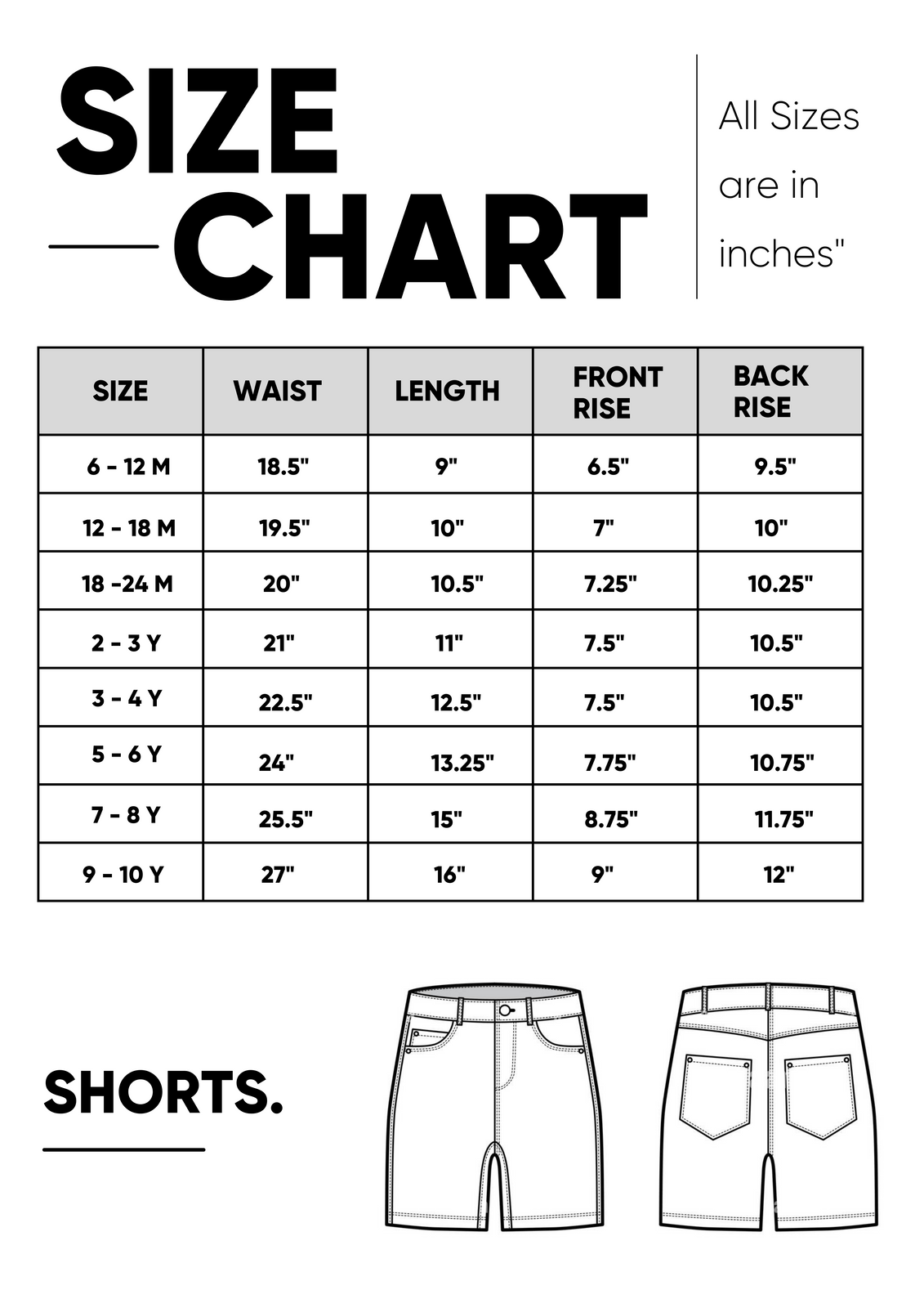 shorts size chart