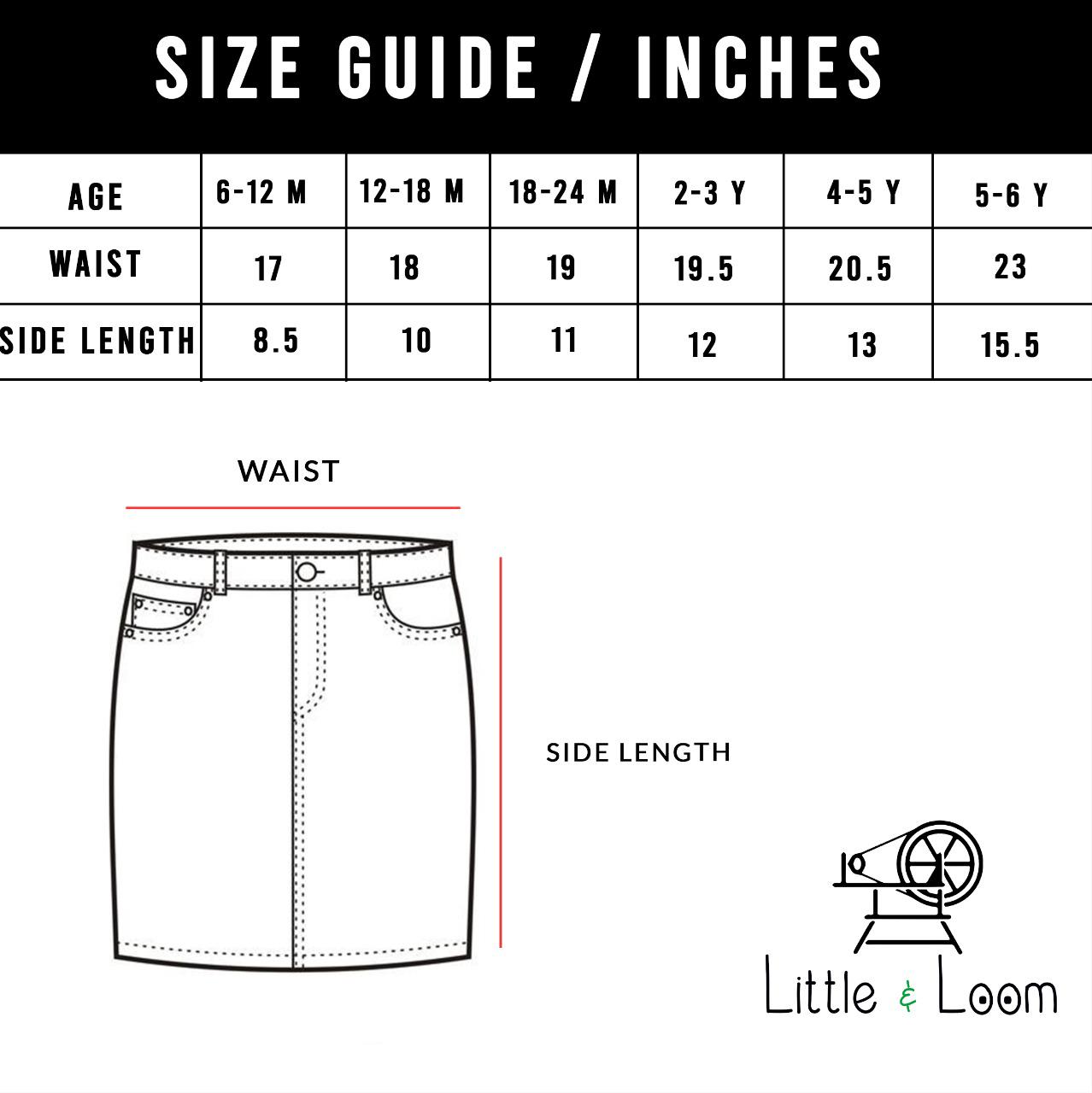 Girls skirts size guide